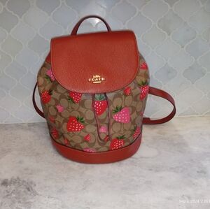 Coach Dempsey Drawstring Backpack in Signature Canvas with Wild strawberry print
